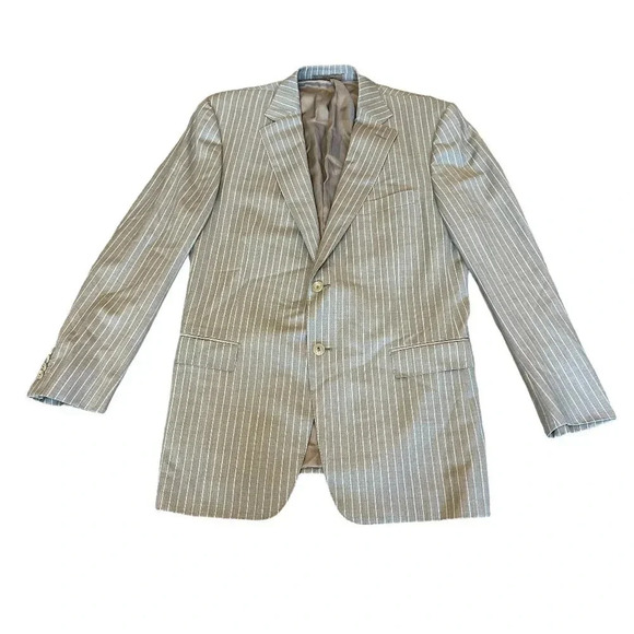 Ermenegildo Zegna Taupe White Pinstripe Blazer Jacket Suit Sport Caoat Size 54R - Picture 1 of 14